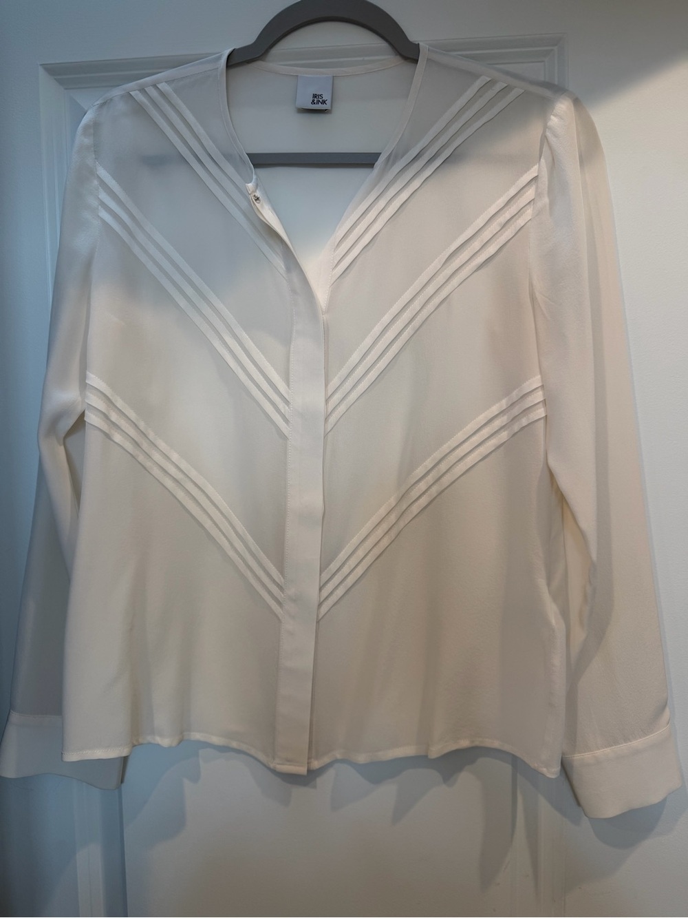 White V-Neck Pintuck Detail Long-Sleeve Blouse
